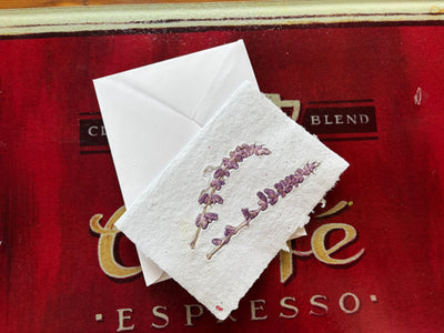 Handmade Paper Greeting Card with Pressed Flower - Blank