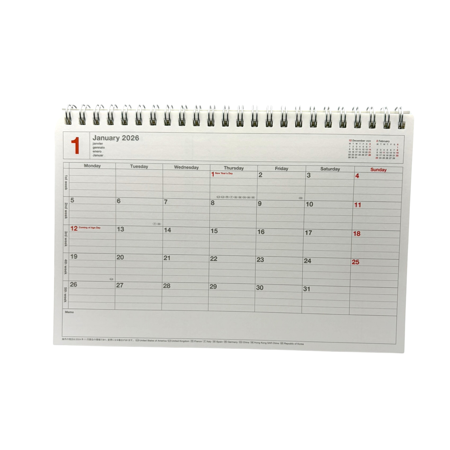 Small Desktop Calendar 2026 and Grid Notebook - A5 size
